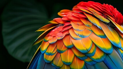 Obraz premium Close-Up of Vivid Parrot Feathers with Multiple Colors and Clear Details