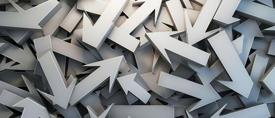 A dense collection of gray arrows pointing in various directions, representing decision-making, complexity, and navigation in a modern, abstract form.