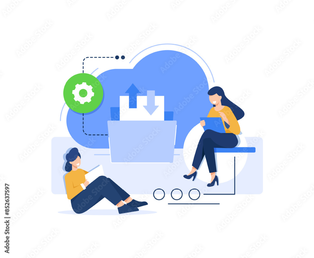 Poster cloud-based computing abstract concept,cloud engineering, storage and collaboration, hosted data sto