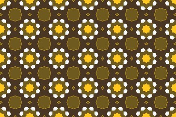 A pattern of brown and white flowers with a yellow background