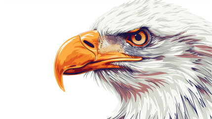 Fototapeta premium Detailed illustration of a bald eagle's head in profile view, showcasing its sharp beak and intense gaze.