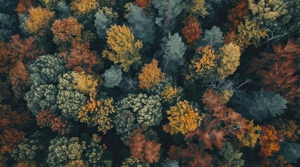Bird s eye perspective of woodland during fall