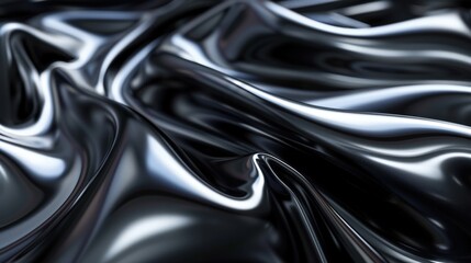 Fototapeta premium A close-up of black fabric, smooth and shiny, forming soft waves