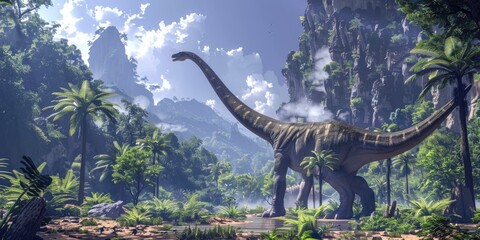 Brachiosaurus in Lush Prehistoric Landscape