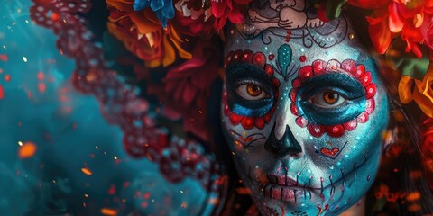 a image of a woman with a face painted with flowers