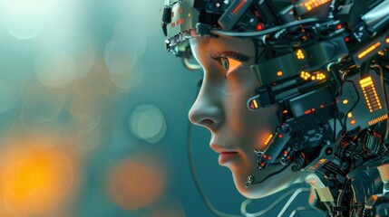Woman robot artificial intelligence cyborg android hardware cyberpunk technology. AI generated image
