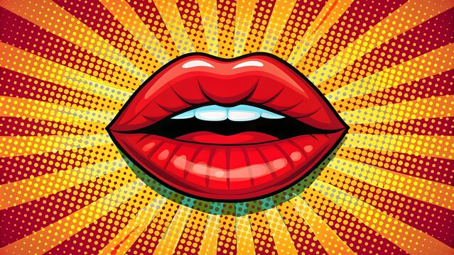 Red Lips Shout Against A Yellow Background In A Retro Pop Art Style.