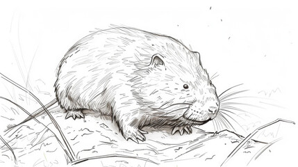 A detailed pencil drawing of a rodent in a natural setting, showcasing the intricate fur texture and realistic features.