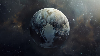 Obraz premium An artistic representation of a distant exoplanet, shown with a textured surface, set against the backdrop of deep space.