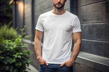 Fototapeta premium Update Your Wardrobe With This Essential Men'S White T-Shirt. Made From Soft Cotton, It'S Perfect For Any Occasion.