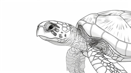 Fototapeta premium A detailed, black and white drawing of a sea turtle, showcasing intricate patterns and natural beauty.
