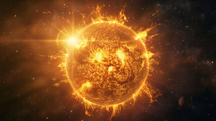 Obraz premium A stunning image of the sun in space, showcasing bright solar flares and cosmic detail.