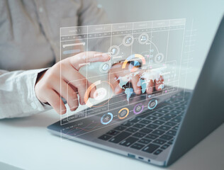 Project management concept, Planning the successful and efficient implementation of the project in the specified time period. Businessman touching project management icon on virtual screen.