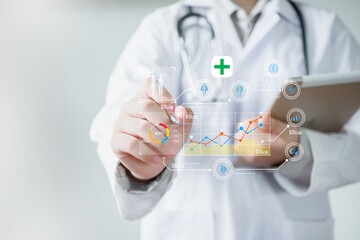 Medical technology, doctor doctor learning for diagnosis, care, and increasing accuracy patient treatment in future. Medical research and development innovation technology to improve patient health.