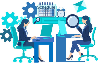 デスクで仕事をするビジネスウーマンのイラスト