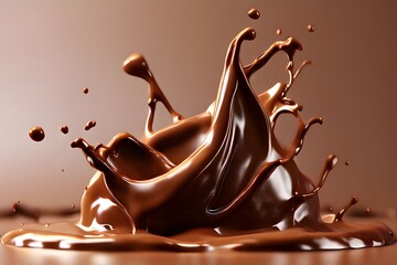 Closeup of splashing and whirling chocolate liquid isolated on brown background. Chocolate spread cream or creamy brown choco butter splash, realistic cocoa and coffee milk drink spill. Chocolate Day