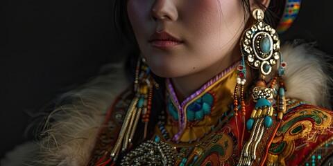 Fototapeta premium Woman in Rich Mongolian Clothing