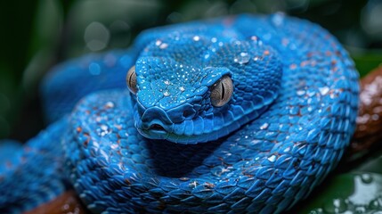 Fototapeta premium Close-up Portrait of a Vibrant Blue Viper Snake