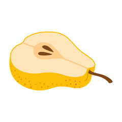Sliced juicy yellow pear cartoon illustration. Modern flat style half pear, fruits, healthy eating. Isolated on transparent background. Vector illustration