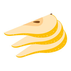 Cut yellow pear cartoon icon. Cross section of cut fresh, juicy yellow pear, slices fruit, Hand drawn trendy flat style isolated on transparent background Healthy vegetarian snack. Vector illustration