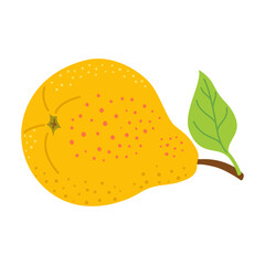 Ripe juicy yellow pear cartoon icon. Fresh pear with leaf. Modern flat style juicy pear, fruits, healthy eating. Isolated on transparent background. Vector illustration
