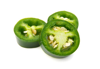 green chilies (jalapeno) on white background