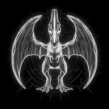 white pterodactyl on black background clip art preview
