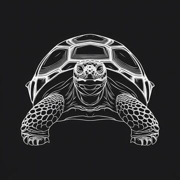 recommend clip art: Detailed Line Art of Tortoise on Black Background