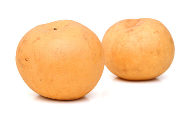 Yellow pears over white background
