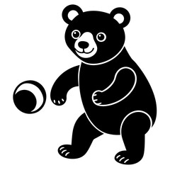 Adorable Baby Bear Playing with Ball - Silhouette Vector Art Illustration for Kids' Designs.