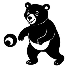 Adorable Baby Bear Playing with Ball - Silhouette Vector Art Illustration for Kids' Designs.