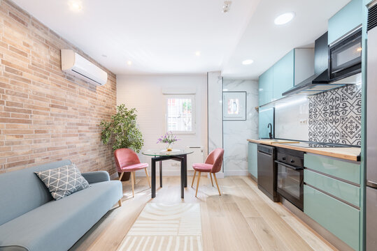 Modern small apartment interior with stylish design elements