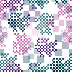 A seamless pattern made up of inaccurate multicolored rectangles arranged in random order.  Abstract grunge square geometric shapes.