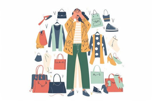 trendy woman saying no to fast fashion, giving up on buying excessive amount of cheap clothes