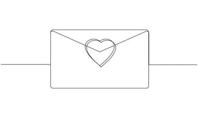Vector continuous one simple single abstract line drawing of Love letter with heart proposal of love and relationship silhouette concept of relationship