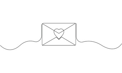 Vector continuous one simple single abstract line drawing of Love letter with heart proposal of love and relationship silhouette concept of relationship