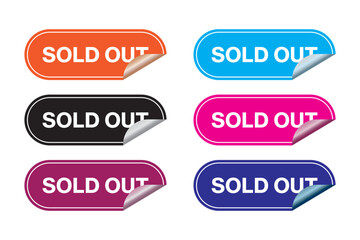 Sold out tag, label, sign stamp.  Sold out tag sticker and label design. Set of colorful stickers. Sold out colorful stamp text on white background. Vector illustration.