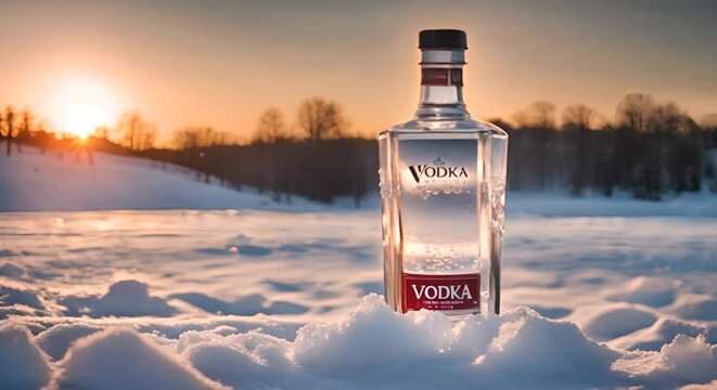 Vodka bottle in the snow.