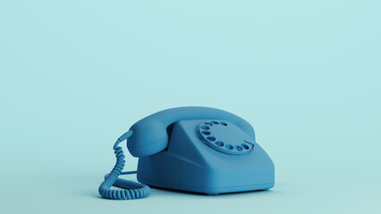 Blue telephone phone vintage handset receiver communication soft tones pale background quarter view 3d illustration render digital rendering	