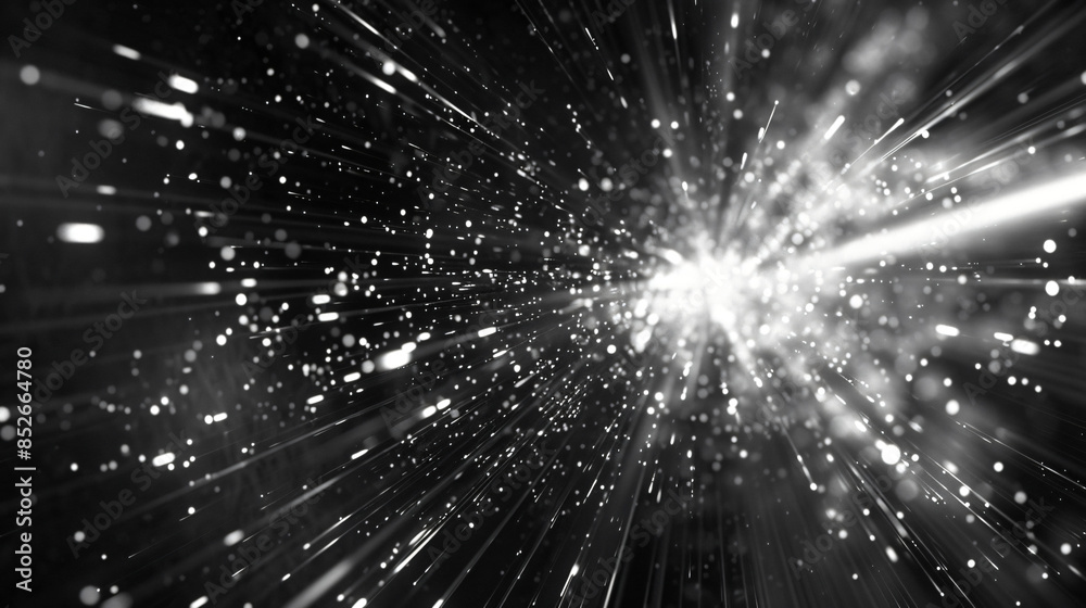 Poster Capturing the high-speed energy of a space dust explosion in a dynamic monochrome image