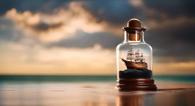 Ship in a bottle at sea.