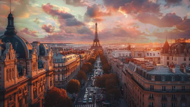 Eiffel tower with Paris citiscape, France