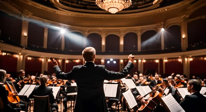 Back view of the conductor of a symphonic band.