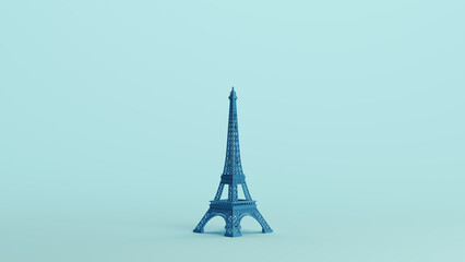 Blue Eiffel tower famous french landmark Paris monument pale background 3d illustration render digital rendering