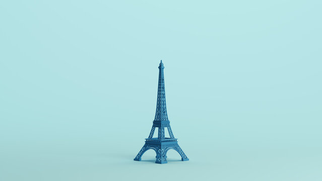 Blue Eiffel tower famous french landmark Paris monument pale background 3d illustration render digital rendering