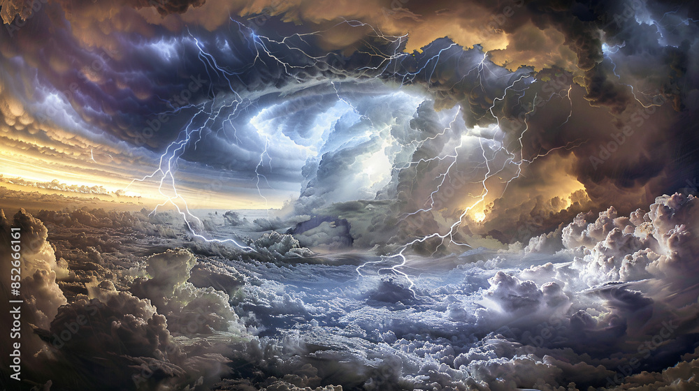 Poster nature's energy on display: dramatic sky with powerful lightning and thunderclouds