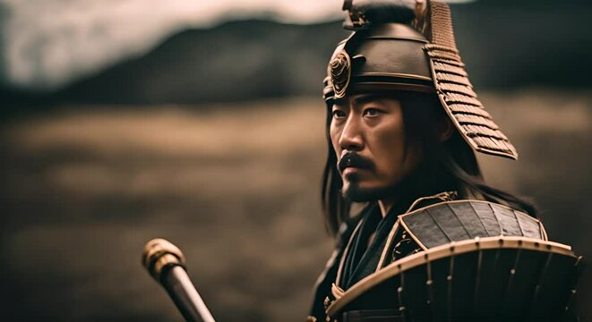 Japanese samurai in a Japanese temple.