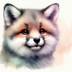 Obraz premium A charming illustration of a red panda's face, capturing its innocent and playful expression. The soft colors and detailed fur make this image perfect for animal lovers and children's products.. AI