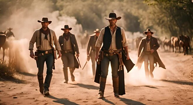 Cowboy duel in a Wild West town.