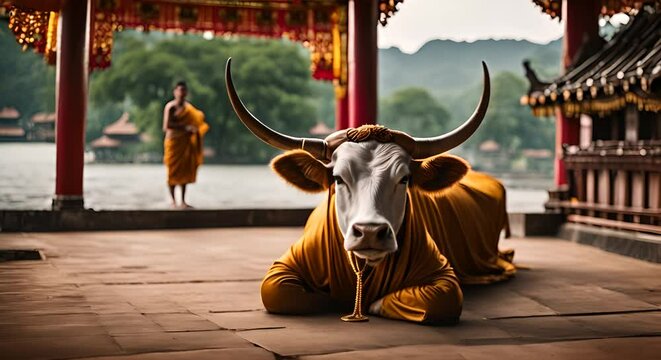 Sacred cow in a Hindu temple.